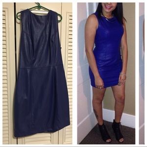 Blue leather short dress